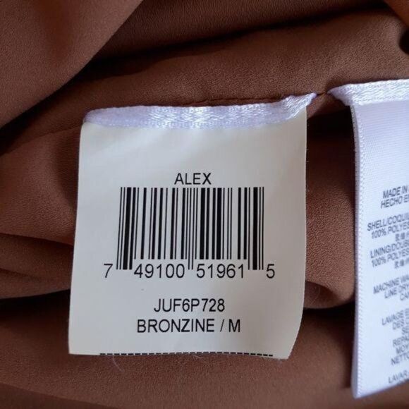 BCBGMaxAzria Alex Cowl Neck Dress Short Sleeve Belted Peasant Satin Rose Gold M - Picture 12 of 14